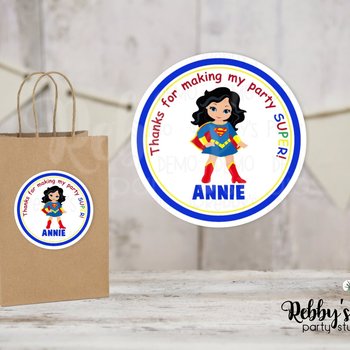 Super Hero Girl Birthday Personalized Round Sticker