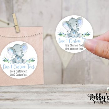 Blue Baby Elephant Baby Shower Personalized Round Sticker