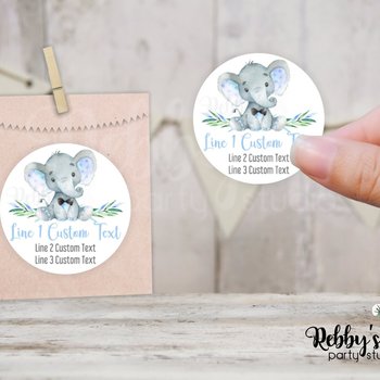 Bow Tie Elephant Baby Shower Personalized Round Sticker