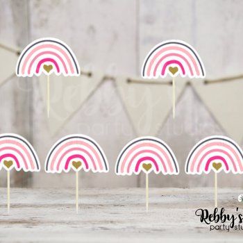 Pink Nordic Rainbow Cupcake Toppers - Baby Shower Birthday Party - Set of 12