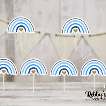 Blue Nordic Rainbow Cupcake Toppers: Baby Shower Birthday Party, Set of 12