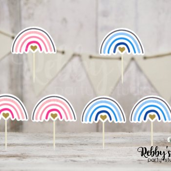 Nordic Rainbow Cupcake Toppers: Gender Reveal Baby Shower, Set of 12