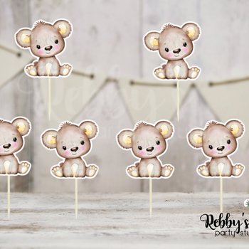 Bear Theme  - Set of 12 Yellow Brown Bear Baby Shower Cupcake Toppers