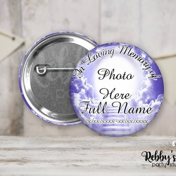 Memorial Pin Button: Heavenly Cloud Stairway, Funeral Badge (2.25 inch)
