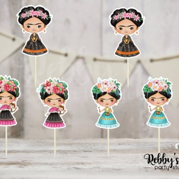 Frida Party - Set of 12 Assorted Frida Inspired Cupcake Toppers