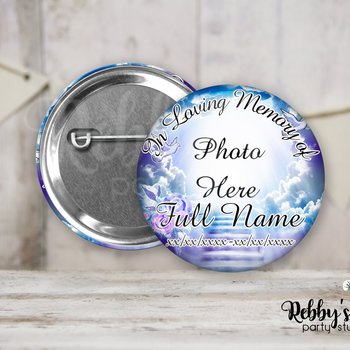 Custom Memorial Pin Buttons – Heavenly Stairway Funeral Pins, 2.25 Inch