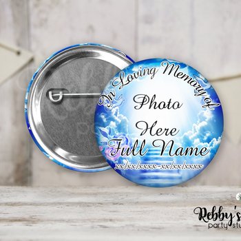 Memorial Pin Button: Blue Heavenly Stairway, In Loving Memory (3 inch)