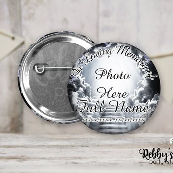 Memorial Pin Button: Heavenly Cloud Stairway, Funeral Badge (2.25 inch)