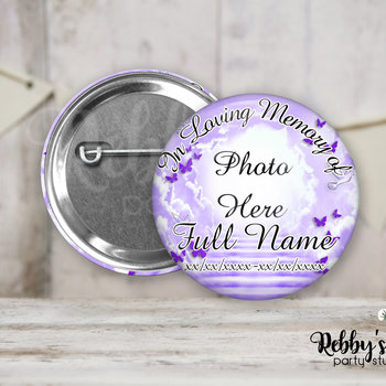 Memorial Butterfly Pin Button: Purple Heavenly Cloud Design (2.25 inch)