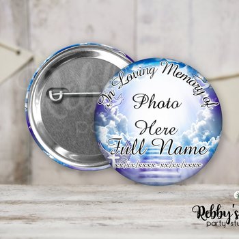 Custom Memorial Pin Buttons – Heavenly Stairway Funeral Pins, 2.25 Inch