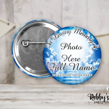 Memorial Pin Button: Blue Heavenly Stairway, In Loving Memory (3 inch)