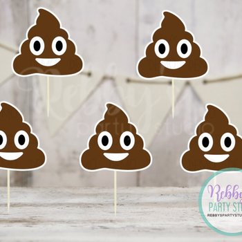 Holy Crap Your Old Birthday Party - Set of 12 Poop Emoji Cupcake Toppers