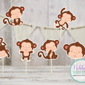 Monkey Theme Party - Set of 12 Assorted Monkey Cupcake Toppers
