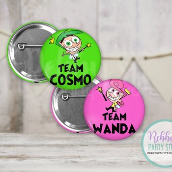 Fairly Godparents Gender Reveal Buttons: Team Cosmo, Team Wanda