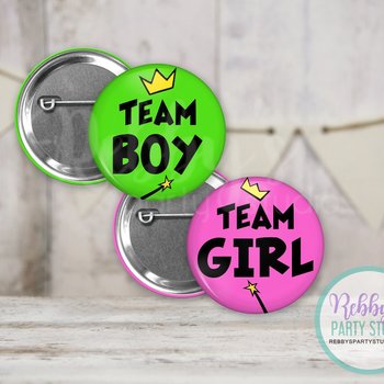 Fairly Godparents Gender Reveal Pin Buttons: Team Boy, Team Girl