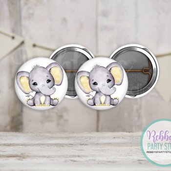 Grey Elephant Mini Buttons – Yellow Ears Party Favor Packs (1 inch)