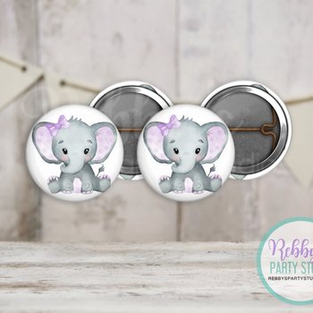 Grey Elephant Mini Pin Buttons – Purple Ears & Bow Party Favor Packs (1 inch)