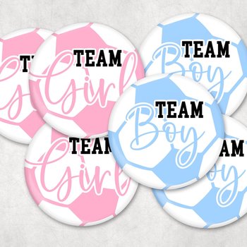 Soccer Gender Reveal Pins: Team Boy, Team Girl Party Favors