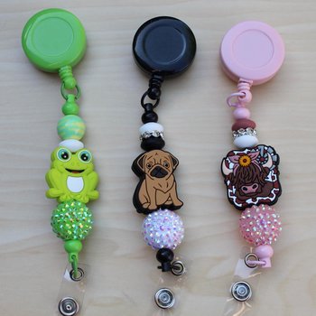Beaded Badge Reel | Animal ID Holder | Retractable Clip | Nurse Teacher Work Accessory