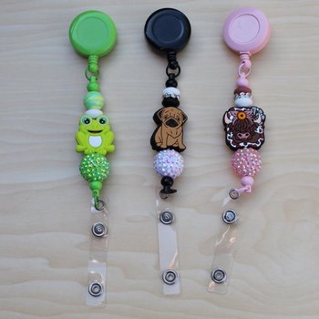 Beaded Badge Reel | Animal ID Holder | Retractable Clip | Nurse Teacher Work Accessory